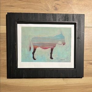 Multicolor Donkey Art and Printed on Real Canvas & Signed in a Black Wood Frame